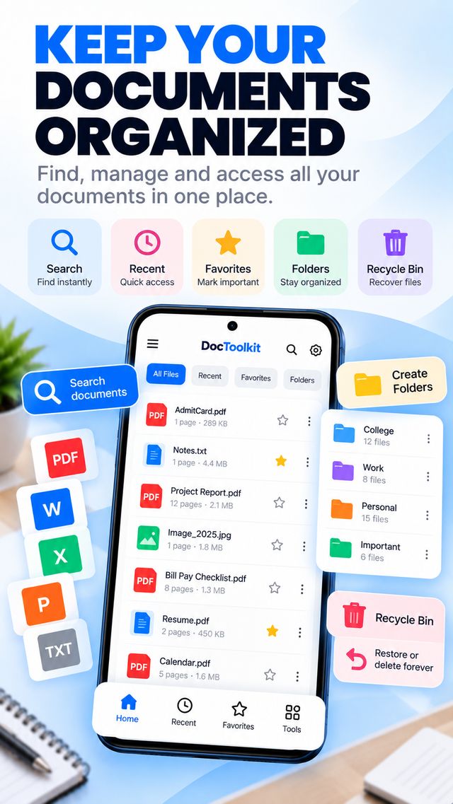DocToolkit organize files with folders and Recycle Bin