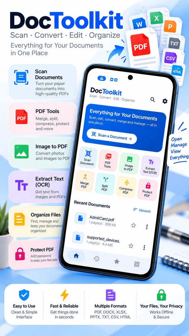 DocToolkit PDF scanner and document tools app screenshot