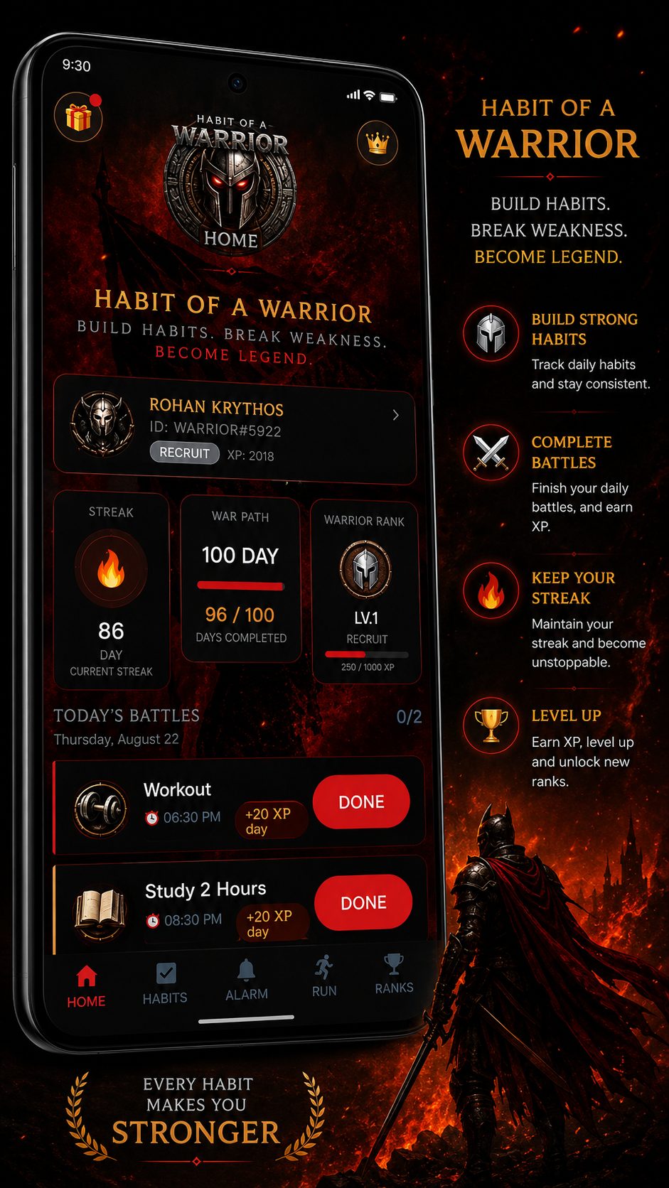 Habit Warrior habit tracker app banner